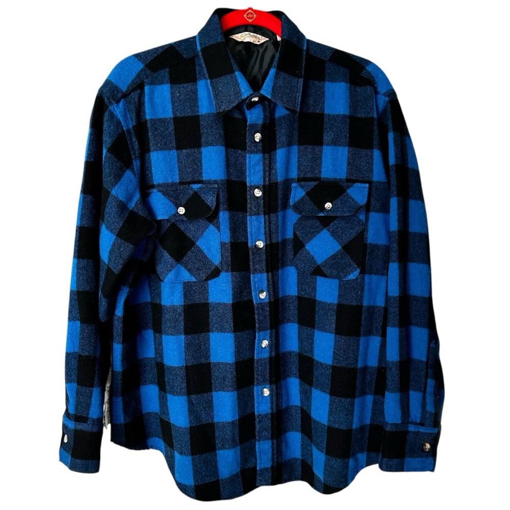 Cabela’s Men’s Wool Buffalo Plaid Shirt Sz XL Blue Black